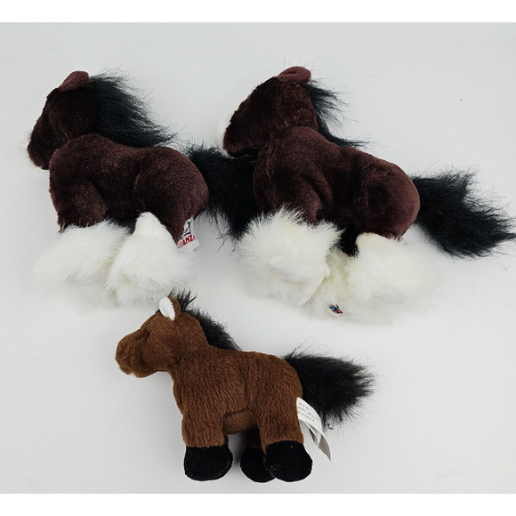 2 Ganz Webkinz Clydesdale Horse 8in and Soft Spot 5 in Pony Brown White 3 horses - Picture 3 of 15